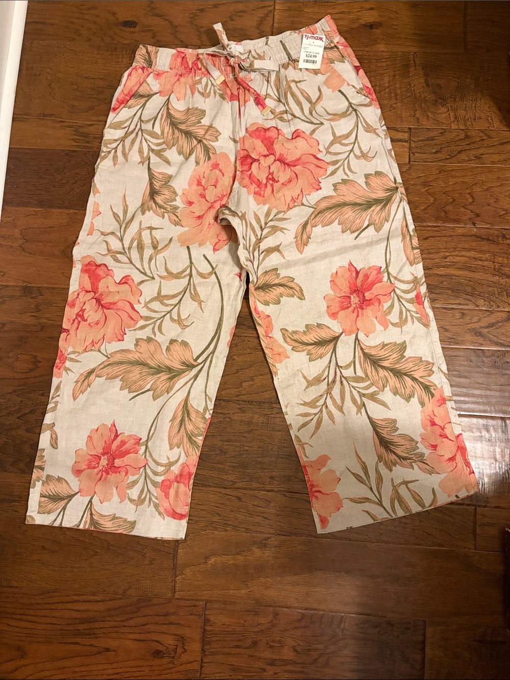 Joie Floral Wide-Leg Linen Blend Pants in Cream and Coral